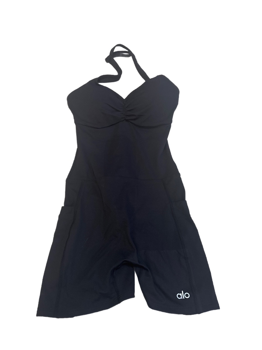 ALO Scrunch Halter Romper Medium Black NWT